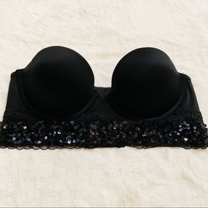 PINK Victoria’s Secret Black Sequin Strapless Bustier Bra Size 34B Sparkle